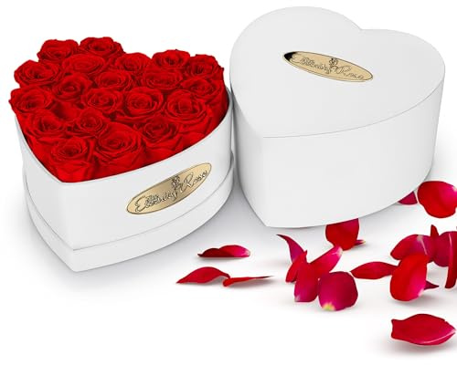 The Eternity Rose 20 Stück konservierte Rosen in einer Luxus-Geschenkbox - Echte Rosen in weißer Herzbox - Ein Valentinstag Geschenk so ewig wie Ihre Liebe