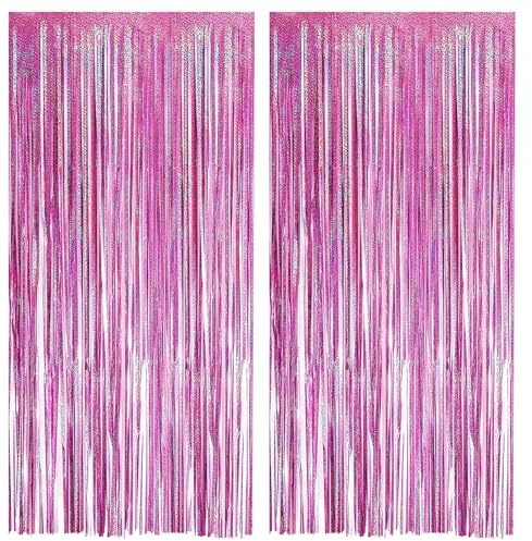 Alaoo Lametta-Vorhang, Aluminiumfolie, Fransenvorhang, Rosa, 2.5m*2pcs | hängende Türschlangen, Party-Luftschlangen, Dekorationen für Geburtstagsparty, Abschlussfeier, Weihnachten, Fotohintergrund