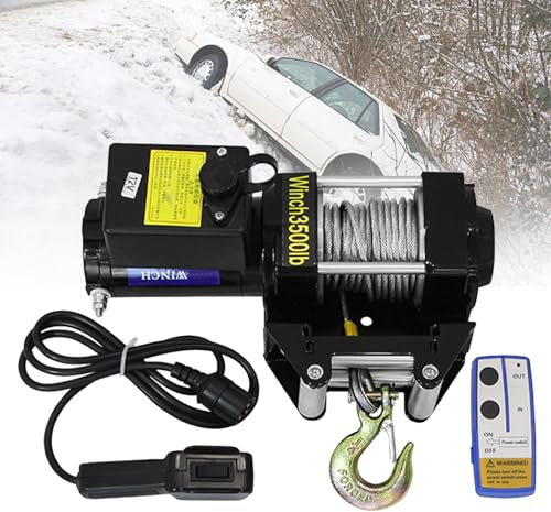 Cabrestante EléCtrico Impermeable De 3000 Lb A 4000 Lb,Cabrestante Para AutomóVil Con Control Dual De 12V/24V,Para Remolque Todoterreno,RecuperacióN En Arena,ElevacióN Montada En VehíCulo,3500lb-24V