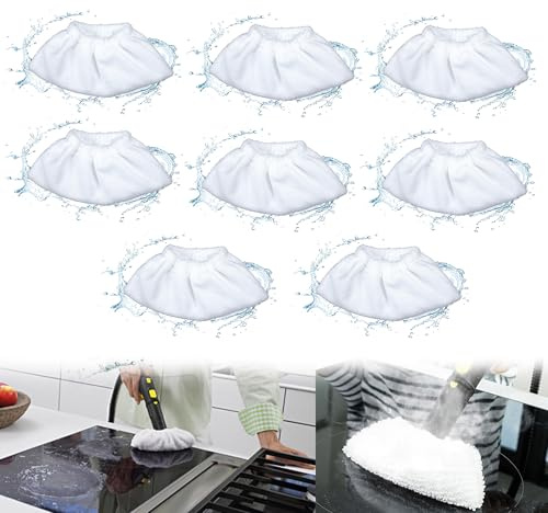 8 Stück Mikrofaser Überzugsset Dampfreinigerzubehör für die Handdüse, Frottee Tuchset Handwerkzeug Classic und Comfort, Baumwolle Frottier-Abdeckung Pads Kompatibel die Meisten Dampfreiniger (Weiß)