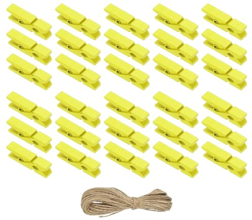 PATIKIL 3.5cm Wäscheklammern Holz, Klein Kluppen 50 Stück, Bunte Holzklammern mit starker Griff Foto Clips zum Aufhängen von Bildern Kleidung Dekorative Bastelarbeiten, Gelb