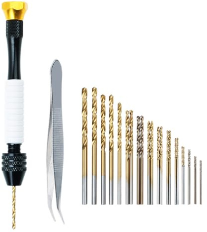 Pin Vise Hand Drill Manual Drills w/25pcs Titanium Micro Drill Bits (0.5mm-3mm) -Rotary Hobby Drill for Jewelry Making, Wood, Plastic, Resin, PCB,Miniature, Beads, Clay