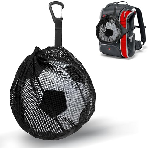 Nujvnuj Ballnetz für 1 Ball Tragbare Mesh-Balltasche mit Karabiner & Kordelzug Basketball, Fußball, Volleyball Sportrucksack für Training, Park, Strand Kinder & Erwachsene