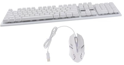 Teclado y Ratón USB Mecánicos de Juego 104 Teclas | Luminoso, Diseño sin Conflicto, un Juego, Resistente al Desgaste, Plástico Blanco, Oficina y Hogar
