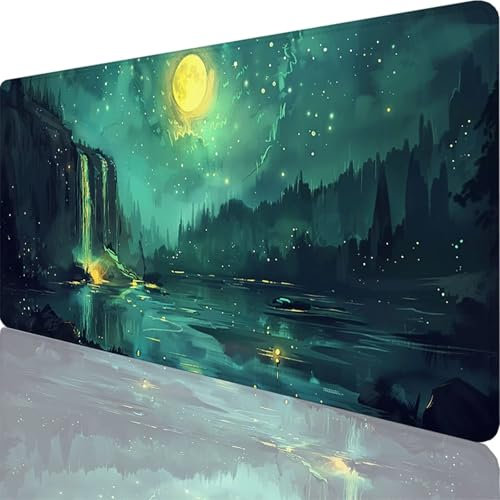 Tapis de Souris Gamer 1000x500x3 mm, Grand Tapis de Souris Vert, Cascade Mouse Pad Imperméable et Antidérapant, Multifonction Grand sous Main Bureau pour Clavier et Souris, Decoration Maison 78-4i