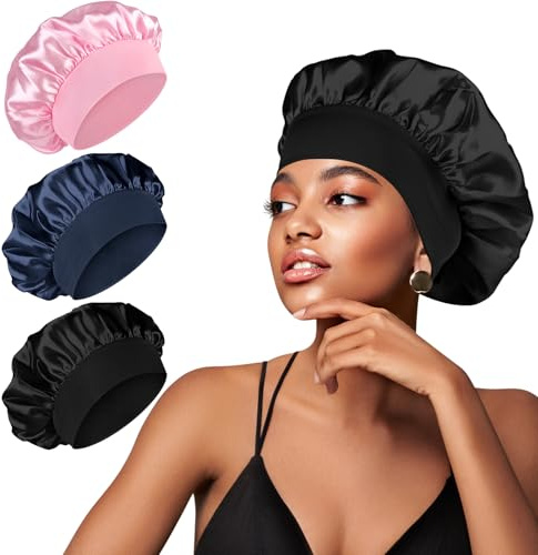 Oumida Bonnet Satin Cheveux Nuit, Bonnet Satin en Soie Souple et Éllastiquepour Pour Femmes Cheveux Longs Cheveux Bouclés