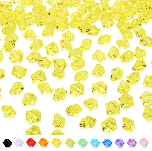 MAIBAOTA 500 Stück gefälschte zerkleinerte Eiswürfel, Vasenfüller, hellgelbe Kunststoff-Eiswürfel, Diamanten, Edelsteine, dekorative Steine für Aquarium-Dekorationen, Hochzeit, Party, Tischdekoration