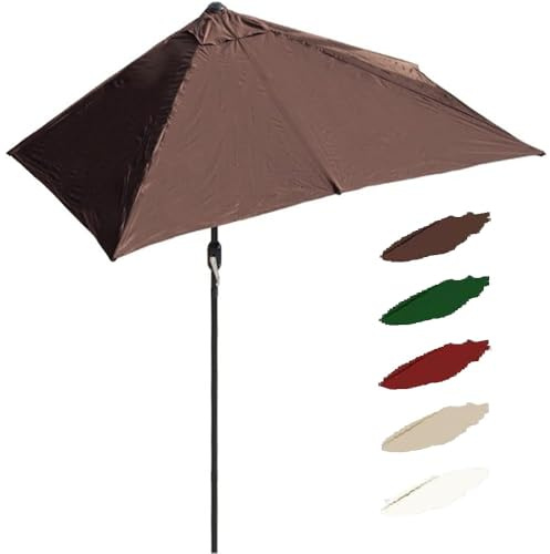 OPOLDBDMAC Petit Parasol Mural Demi-rond Parasol De Patio Avec Manivelle, 2m Demi-parapluie Parapluie Mural De Marché Extérieur Pour Balcon De Terrasse De Jardin Arrière-cour Extérieure(Coffee,2x1m/6.