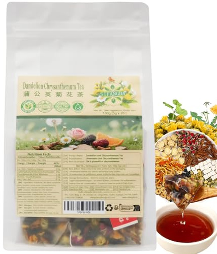 SIFANGDA Thé de Pissenlit et de Chrysanthème 100g (5g×20 Sachets) | Ingrédients Naturels | Sachets de Thé Individuels | Herboristerie Traditionnelle Chinoise