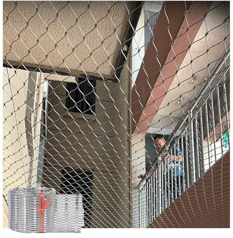 Stainless Steel Rope Mesh Safety Net for Balcony & Garden, 2.5mm Climbing and Stair Protection, Flexible Zoo Cage Fence, 1.8m x 3m (5.9ft x 9.84ft)