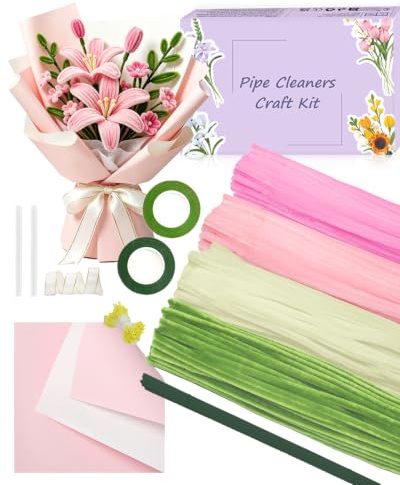Xezzjavz Piprensare blomset, 400 stycken piprensare för pyssel, 4 färger piprensare för gör-det-själv-blombukett, handgjorda blommor, piprensare för konst, hantverk, dekoration (rosa)