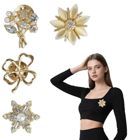 ZORVYN 4 Stück Elegante Damen Broschen, Broschen Set für Kleidung, Anti-Exposure Fixed Brooches Pins, Brosche Damen, Schleppennadel für Brautkleid, Brosche Ausschnitt Verkleinern