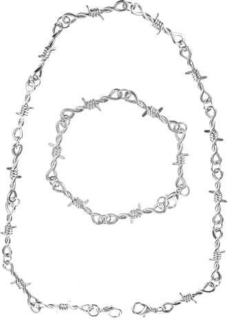 Telooco Stacheldraht Halskette und Armband Set Punk Gothic Schmuckset | Metalldraht Armband Halsketten Hip Hop Rock Y2k Halskette Tägliche Vielseitige Persönlichkeits Accessoires für Herren Damen