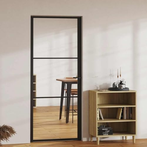 Emmtore Puerta interior vidrio ESG y aluminio negro 83x201,5 cm