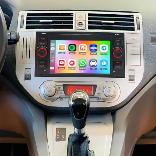 4+64G Double Din Car Stereo with CarPlay Wireless for Ford Kuga MK1 2008-2012 7 Inch HD Touchscreen 2 Din Car Radio Head Unit for Android Auto Mirror Link, BT, FM, EQ SWC/UI Backup Camera