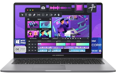 ASUS ExpertBook P1 Business Laptop, Intel Core i5-13420H, 16 GB DDR5 RAM, 512 GB PCIe SSD, 15.6 FHD Display, Intel UHD Graphics, QWERTZ Numerische Tastatur, Fingerprint Reader, Windows 11 Pro, Grau