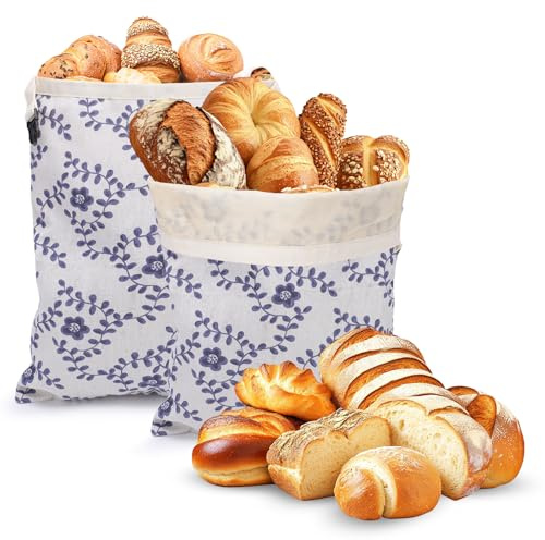Gugxiom Lot de 2 Sacs à Pain Réutilisables, Sac à Pain en Cire D'abeille 42 × 32 Cm, en Lin pour au Levain et Artisanat Artisanal, pour Congélateur et Réfrigérateur