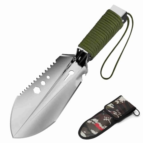 YolieraArt 8 in 1 Multi Tool Camping Shovel, Portable Stainless Steel Hand Shovel with Paracord Handle, Compact Shovel with Storage Pouch for Hiking Gardening Backpacking (Army Green)