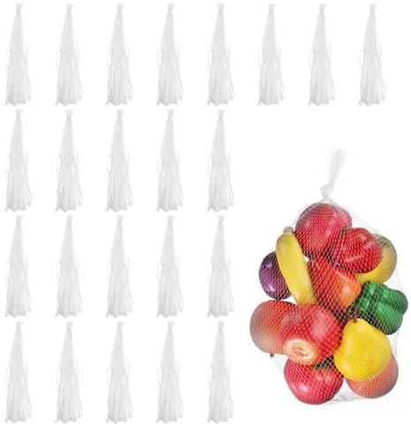 QUARKZMAN 150pcs Sacs À Œufs, 24 inch Filet Nylon Réutilisable Sacs Filets Produits Solides Élastiques Sacs Plastique Cuisson Fruits De Mer pour Fruits Légumes Stockage, White