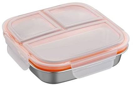 Contenitori per pranzo al sacco - Ciotole per alimenti a prova di perdite da 600 ml con 3 scomparti e coperchio a chiusura ermetica, Lunch Box per bambini a prova di ruggine - Per campeggio Picnic