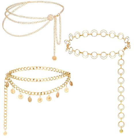 3Pcs Waist Chains for Women Butterfly Design Vintage Queen Coin Layered Belt Circle Hip Chain Adjustable Fashion Accessories Boho Western Jewelry