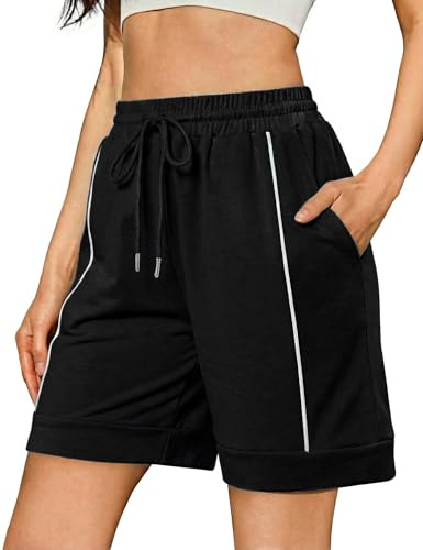 Litherday Shorts Mujer Algodón Verano Ribete Contraste Negro L