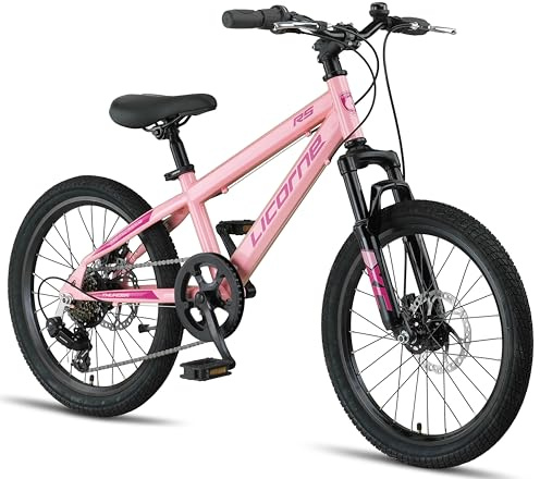 Licorne Bike Thunder Premium mountainbike i 20, 24, 26, 27,5 och 29 tums cykel för flickor pojkar män och kvinnor skivbroms (rosa, 20 tum)