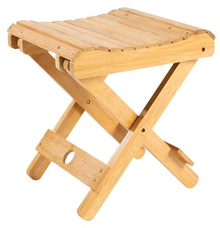 MAGICLULU Sgabello Pieghevole in Legno di Bambù, Sedia da Campeggio Portatile, Sgabellino Basso per Pesca e Trekking, Seduta Compatta per Picnic, Giardino e Uso Domestico