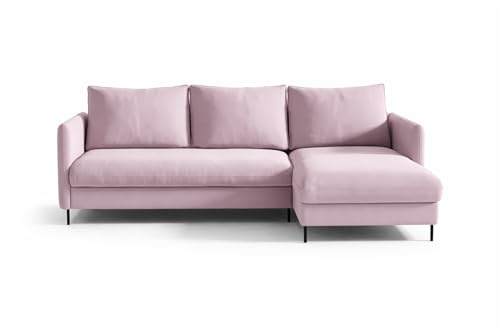 Sofello Sofa mit Schlaffunktion 3-Sitzer Sofa - Ecksofa mit Schlaffunktion und Bettkasten - Schlafsofa MIT REINTRAGEN UND Montage (Riviera 62 - Rosa)