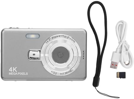Spryflower Fotocamera digitale da 2,4 pollici, ad alta risoluzione, 50 MP, fotocamera digitale compatta con zoom 16x, registrazione video 4K, fotocamera compatta portatile per viaggi, vlogging