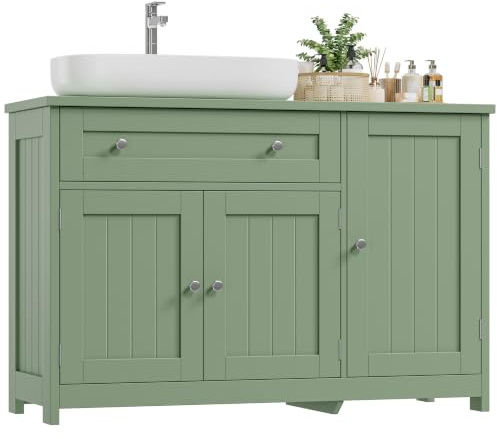 FOREHILL Meuble sous Lavabo Salle de Bain avec Tiroir 90x30x61,5cm Vert | Meuble sous Vasque Étagère Réglable | Optimise espace sous l'évier | Meuble Salle de Bain Robuste Moderne | Facile à monter