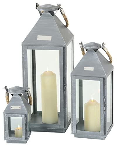 BOLTZE Laternen-Set Hannibal Indoor Eisen grau H24-55 cm 3er Set