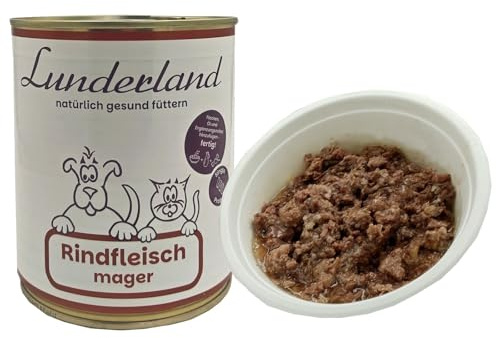 Lunderland Rindfleisch Mager 2X 800g Dose (insg. 1,6kg) Hundefutter Nassfutter 100% Rindfleisch für Hunde, von Hand Entfettet