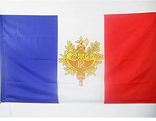 AZ FLAG Flagge Frankreich mit Wappen 150x90 cm Polyester 100D Hohlsaum | Für innen und außen Französische dekorative Flagge France avec armoiries doppelte Nähte und verstärkte Kanten mit Masttunnel