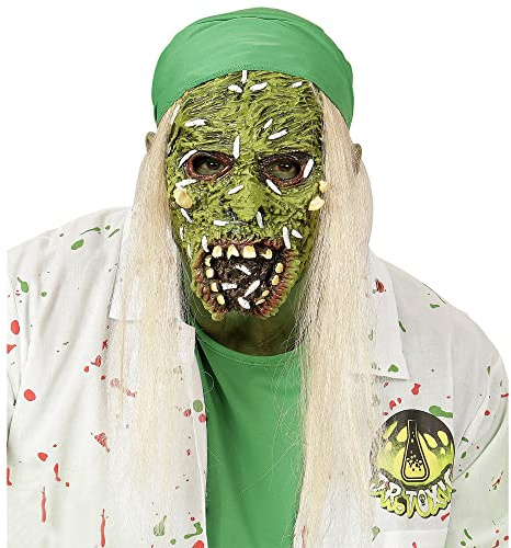 Widmann 00384 - Halbmaske toxischer Zombie mit Haaren für Kinder, Psycho, Halloween, Karneval, Mottoparty