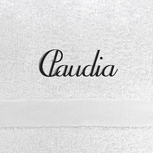 Saunahandtuch mit Namen Claudia bestickt, 100x180 cm, weiß, extra flauschige 550 g/qm Baumwolle (100%), Badetuch mit Namen besticken, Saunatuch mit Bestickung