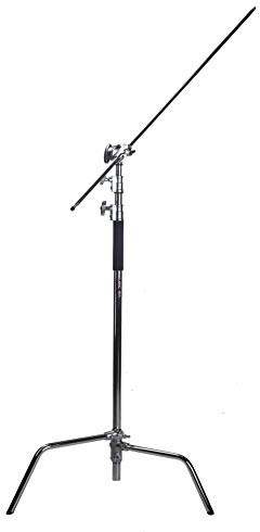 LENCARTA C-Stand with Sliding Legs, 145cm - 305cm (4.75ft - 10ft) Adjustable Stainless Steel Stand, Overhead Tripod Stand with 1.2m Boom Arm, Light Stand with Boom Arm Kit for Photography Studio Video