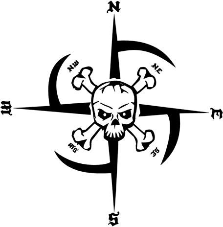 Kompass Totenkopf Aufkleber 30x30cm Windrose Aufkleber für Biker, Caravan Wohnmobil Wohnwagen Auto oder als Wand Tattoo (219/5) (Mehrfarbig)