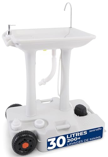 SereneLife Évier de Camping Portable avec Support pour Serviette et Distributeur de Savon - Support de Lavabo avec Roulettes – Lavabo Mobile pour Événements en Plein Air, Rassemblements et Camping