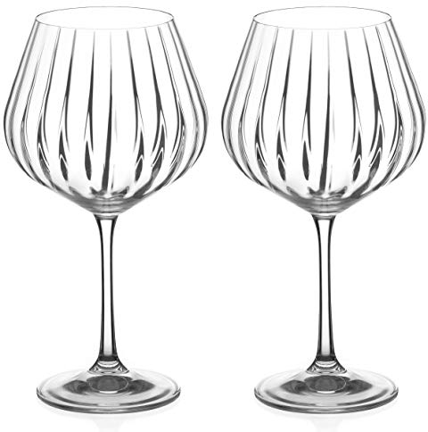DIAMANTE Champagne Cocktail Saucers/Coupes 'Mirage' Pair - Crystal Gin Balloon Glass with Optic Effect - Set of 2…