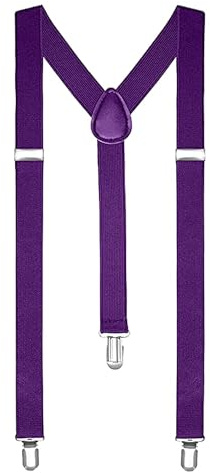 The Fancy Dress® Unisex vuxen barn justerbara hängslen hängslen smal byxbälte Y klämma på maskeradklänning herr 25 mm med stark metallklämma, Lila, en storlek