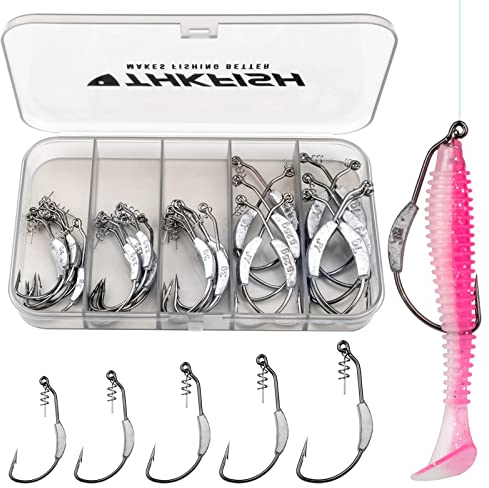 THKFISH Angelhaken Set Angelzubehör Set Drehverschluss Haken Gewichtshaken Swimbait Haken für Schwimmköder Salzwasser Süßwasser 30Stück