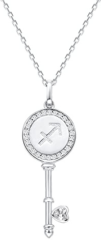 Presentski Schütze Sternbild Anhänger Halskette Damen: 925 Sterling Silber Schütze Halsketten Platin Überzogen Kette Sternbilder Astrologie Schlüssel Halsketten mit Herz Zirkonia Horoskop Halskette