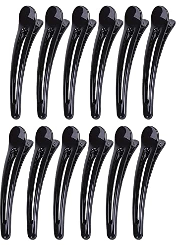 12 Stück Haarclips Friseur groß EnteBill Haarspangen Haarklammern Friseurbedarf Set Abteilklammern Haare Salon Schwarz Krokodil Sportools Curl Combi-Clip Stylen und Schneiden 3GRÖSSE (M 9.5 cm)