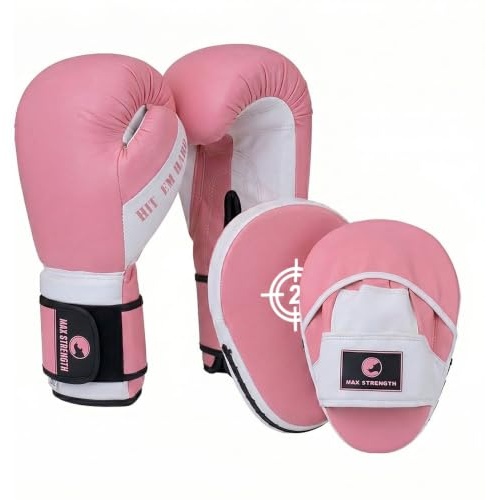 MAXSTRENGTH Boxing Gloves and Pads Set, Hook and Jab Curved Focus Mitts with Punching Gloves for MMA, Muay Thai, Kickboxing Coaching, Martial Arts, Punching Hand Target