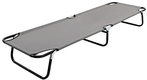Makastle Klappbare Sonnenliege Relaxliege Strandliege Gartenliege Klappbar Liege aus Stahl und Polyester Material, Gartenliegestuhl Klappliege Gartenstuhl 190 x 58 x 28 cm Grau