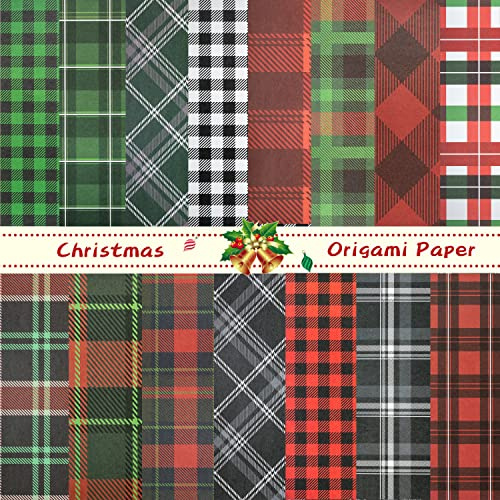 Haooryx 60-Blatt Weihnachts-Tartan-Origami-Papier Doppelseitig 28x28 cm Sammlung Dekorative Rot-Grün-Karo-Mustern Weihnachtliche DIY-Geschenkideen Handwerkspapier Weihnachten Winter Kartenherstellung