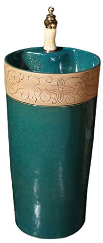 UNNS Standwaschbecken, freistehendes Waschbecken, grün geformtes Standwaschbecken, integriertes Waschbecken mit Wasserhahn (Color : A)