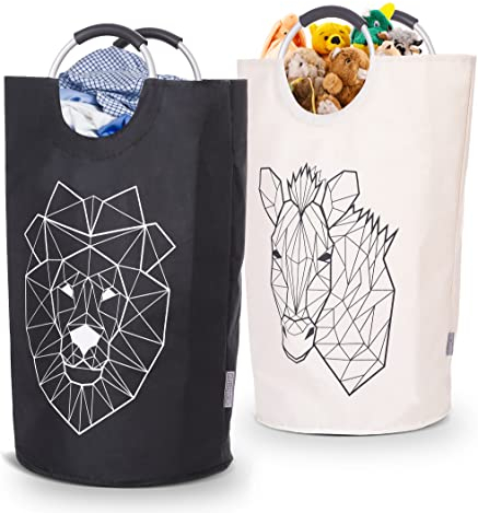 WELLENBORG® 2er Set Faltbarer Wäschekorb faltbar groß - Dunkler Wäschesammler wasserdicht Wäschesack Spielzeugkorb groß faltbarer Korb Wäschekörbe Wäschetonne Kinderzimmer Wäschesäcke Flaschensammler