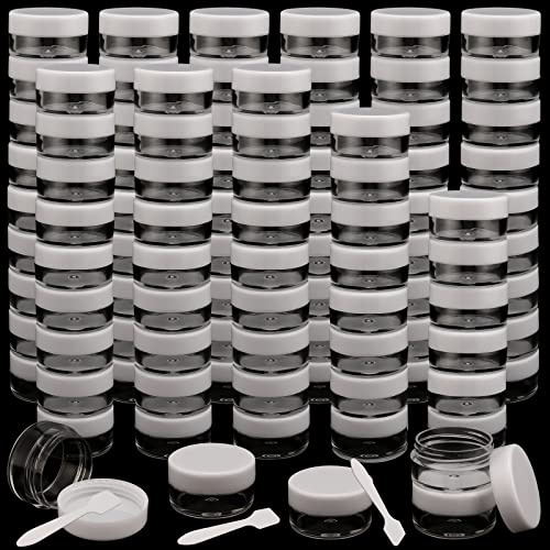 ZOENHOU Lot de 100 boîtes à cosmétiques vides de 5 g avec couvercles, pots ronds en plastique transparent pour perles, boucles d'oreilles, crèmes, fard à paupières, poudre à ongles